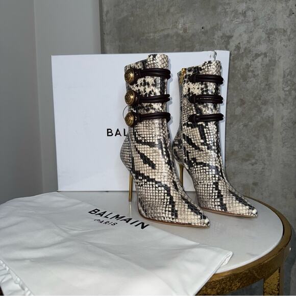 BALMAIN Alma Snake-Effect Leather Ankle Boots - Picture 16 of 17